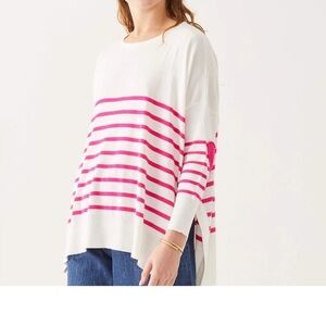 MERSEA Amour Sweater with Heart Patch - White / Raspberry Stripe - One Size